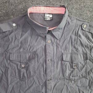 Mecca Men's 3XL Button Down‎ Shirt Gray Short Sleeve Epaulettes Pockets Casual